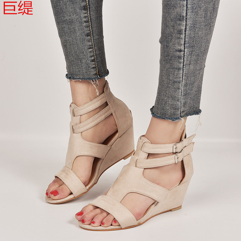 Double Buckle Wedge Sandals