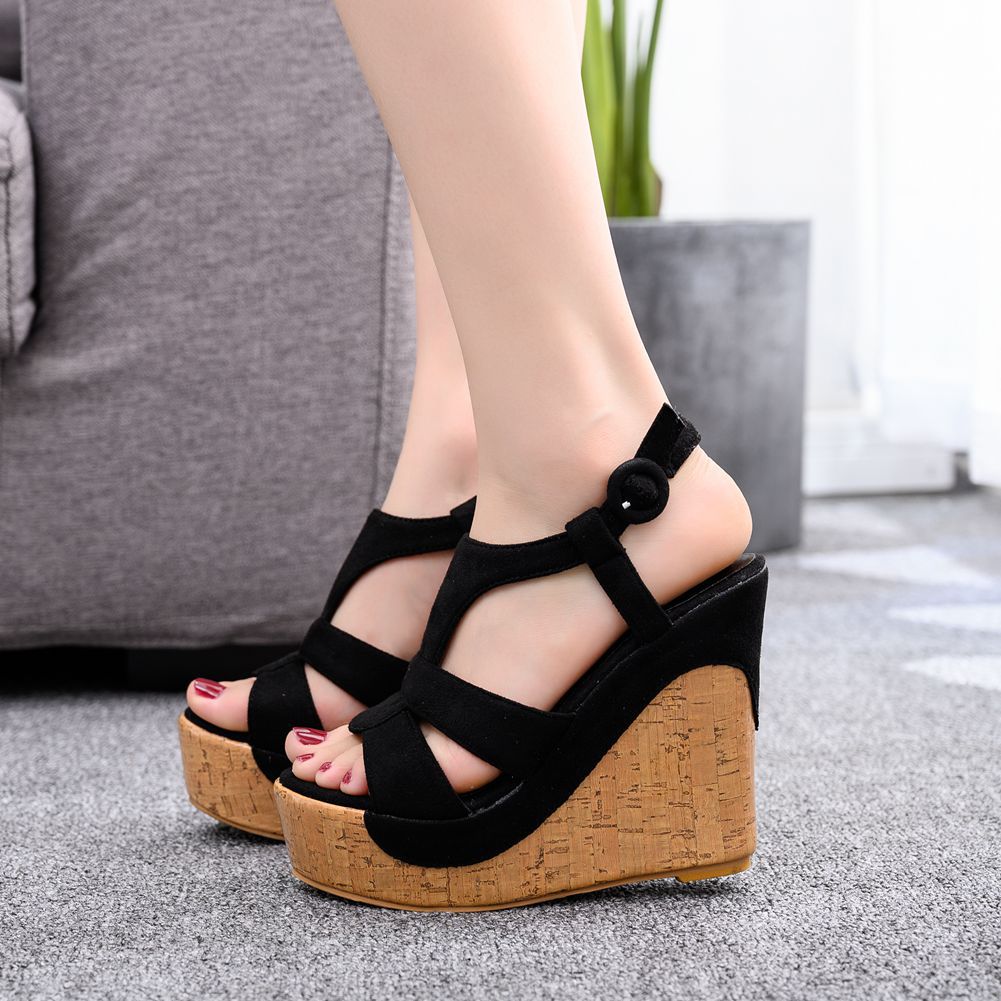 T-Strap Cork Wedge Sandals