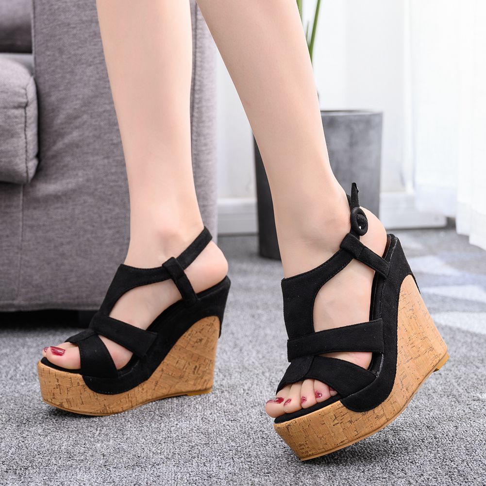 T-Strap Cork Wedge Sandals