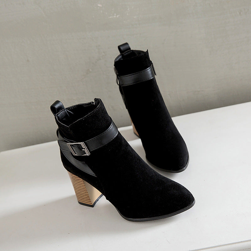 Buckle Strap Block Heel Ankle Boots