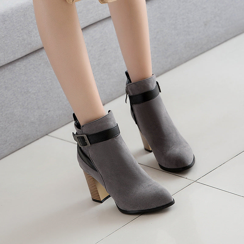 Buckle Strap Block Heel Ankle Boots