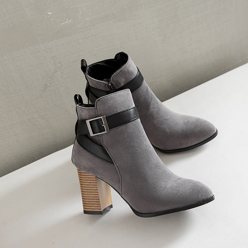 Buckle Strap Block Heel Ankle Boots