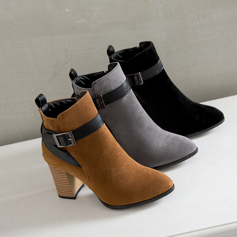 Buckle Strap Block Heel Ankle Boots