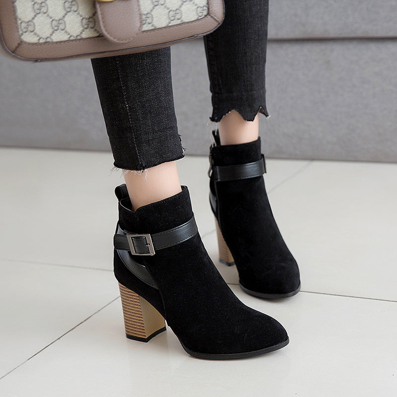 Buckle Strap Block Heel Ankle Boots