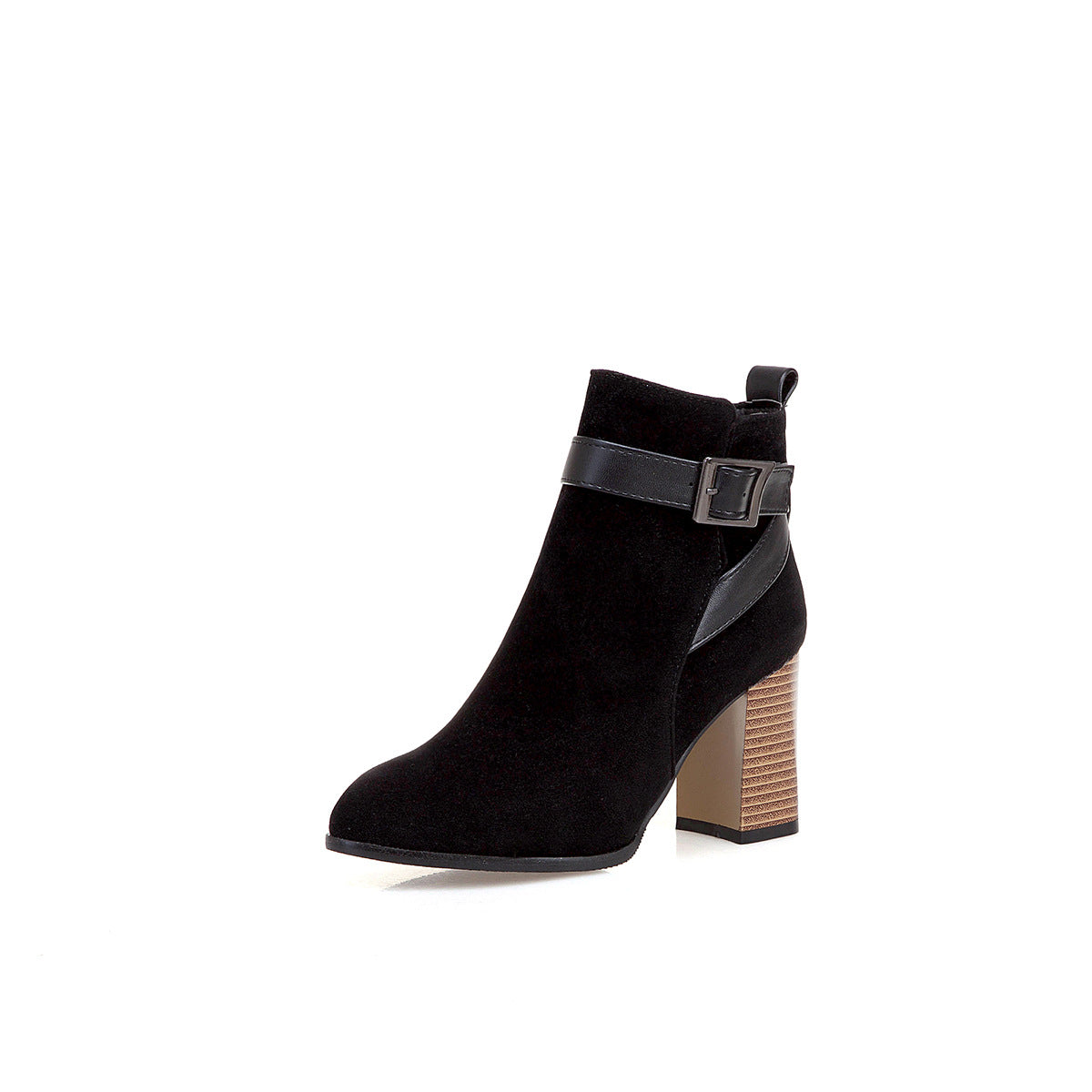 Buckle Strap Block Heel Ankle Boots
