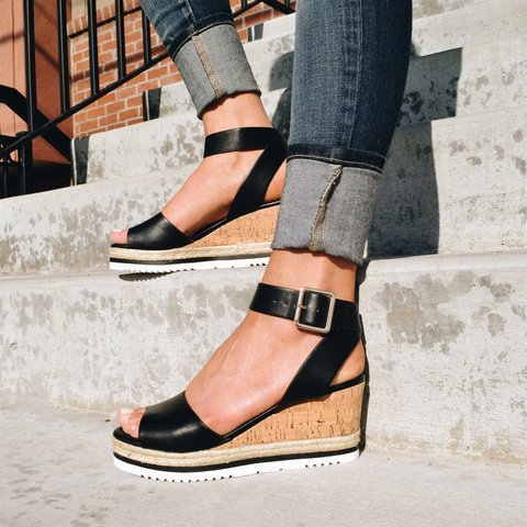 Single Strap Cork Wedge Sandals