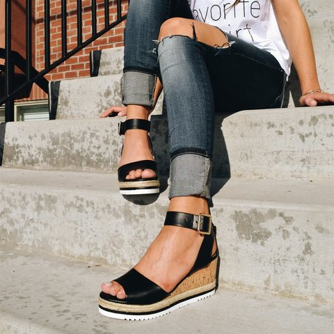 Single Strap Cork Wedge Sandals