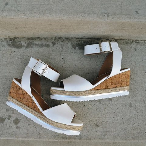 Single Strap Cork Wedge Sandals