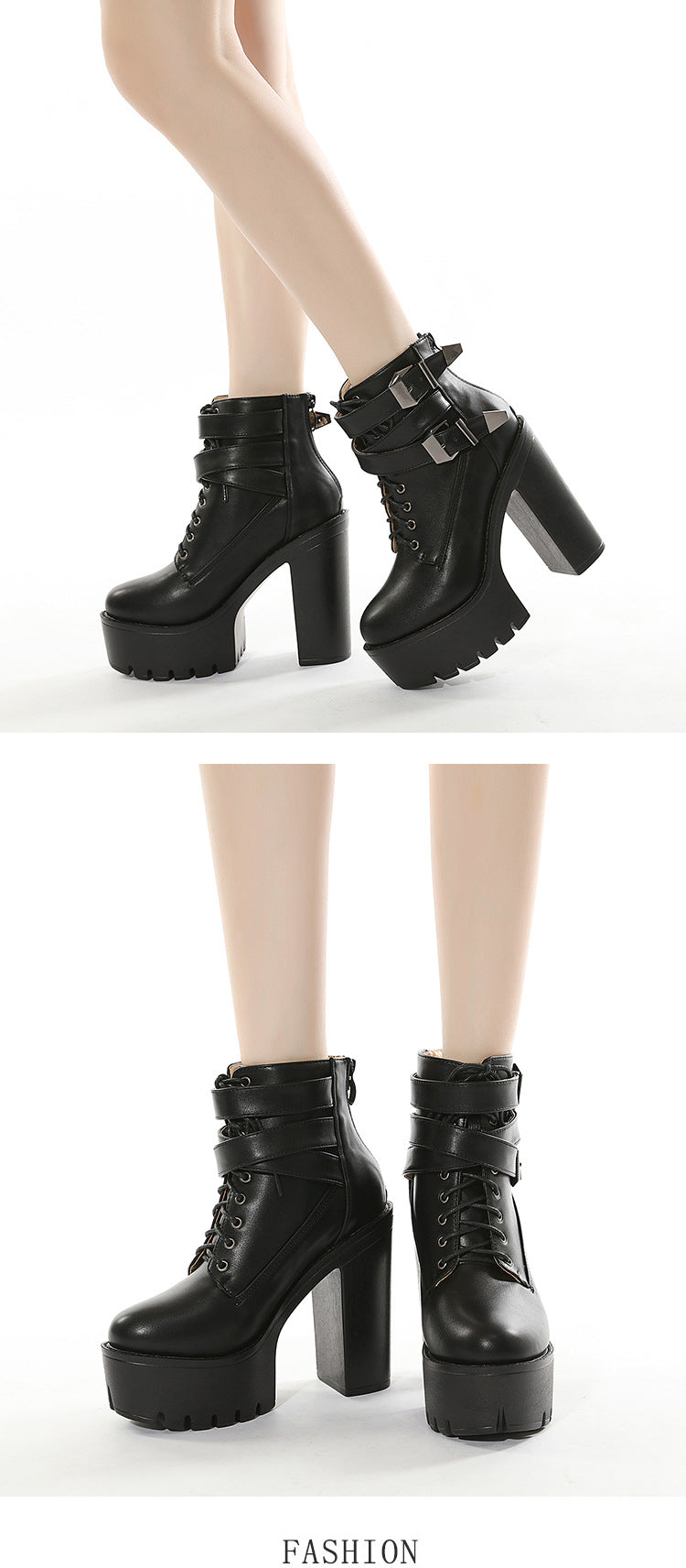 Women's High-Heel Platform Buckle Boots