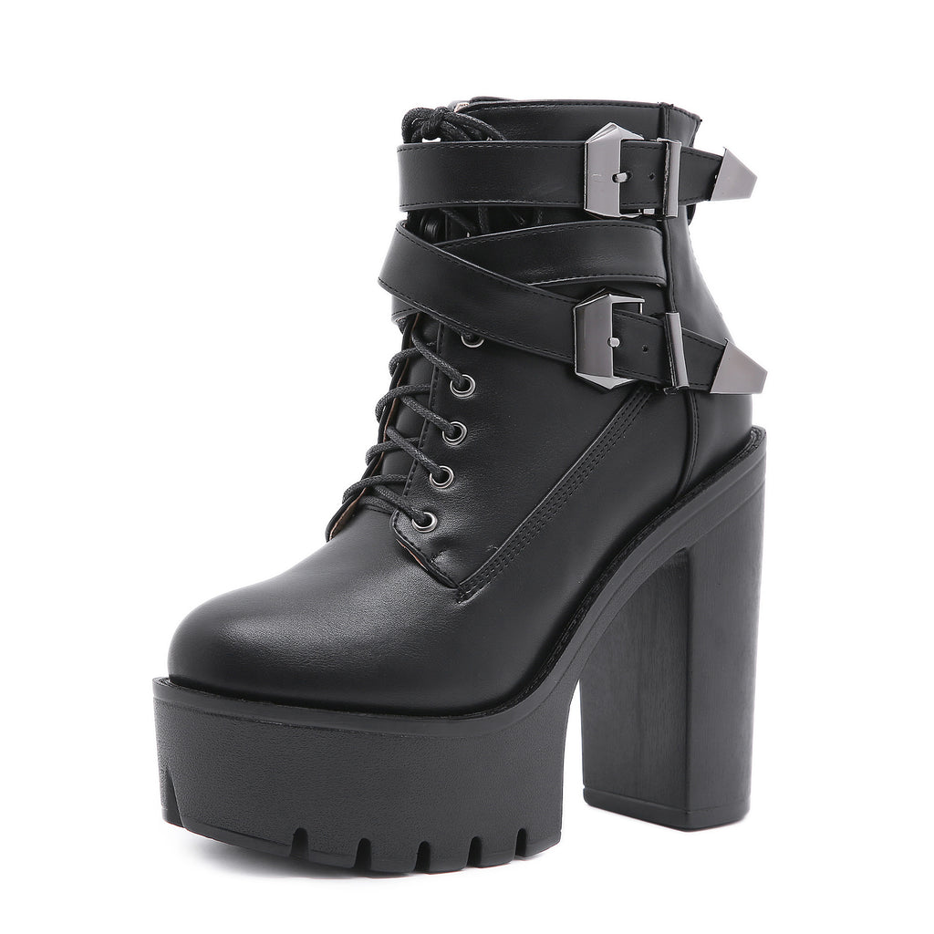 Women's High-Heel Platform Buckle Boots