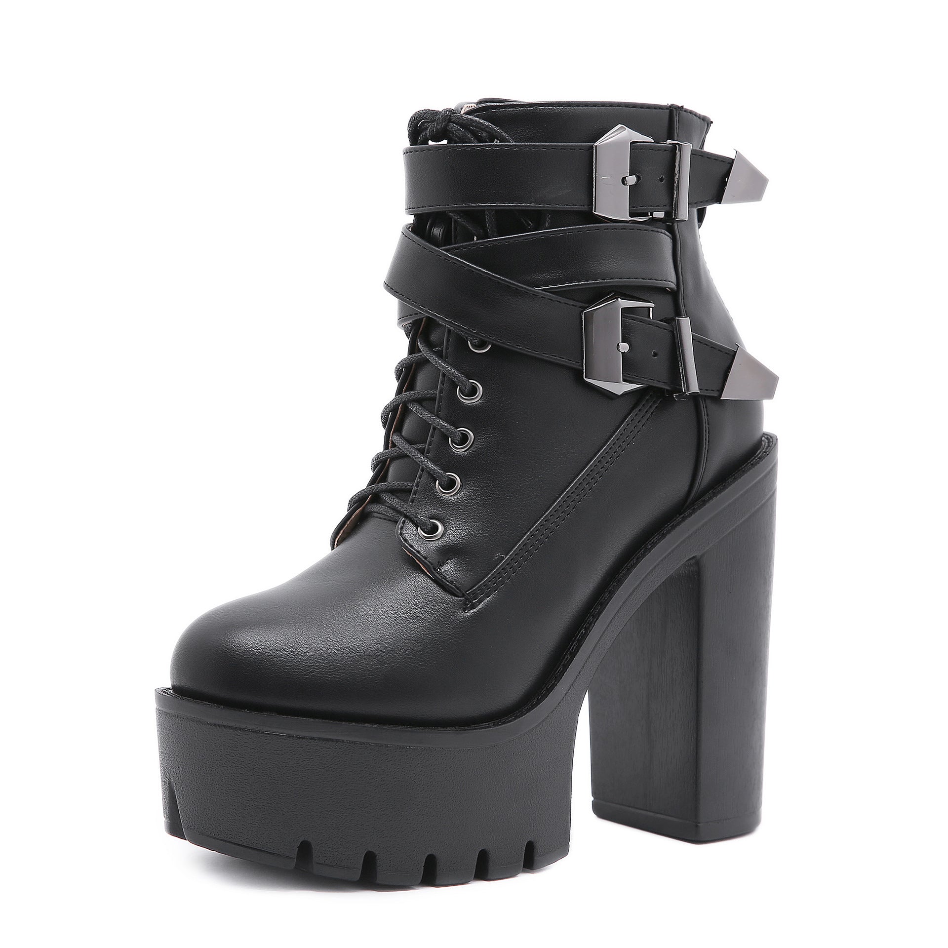 Women's High-Heel Platform Buckle Boots