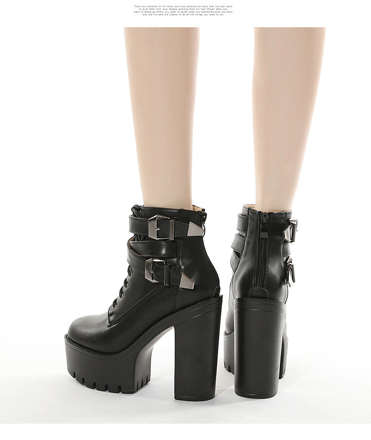 Women's High-Heel Platform Buckle Boots