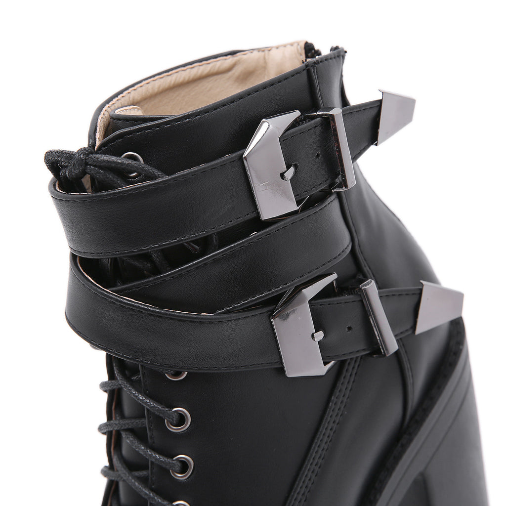 Women's High-Heel Platform Buckle Boots