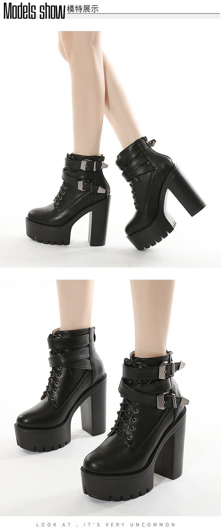 Women's High-Heel Platform Buckle Boots