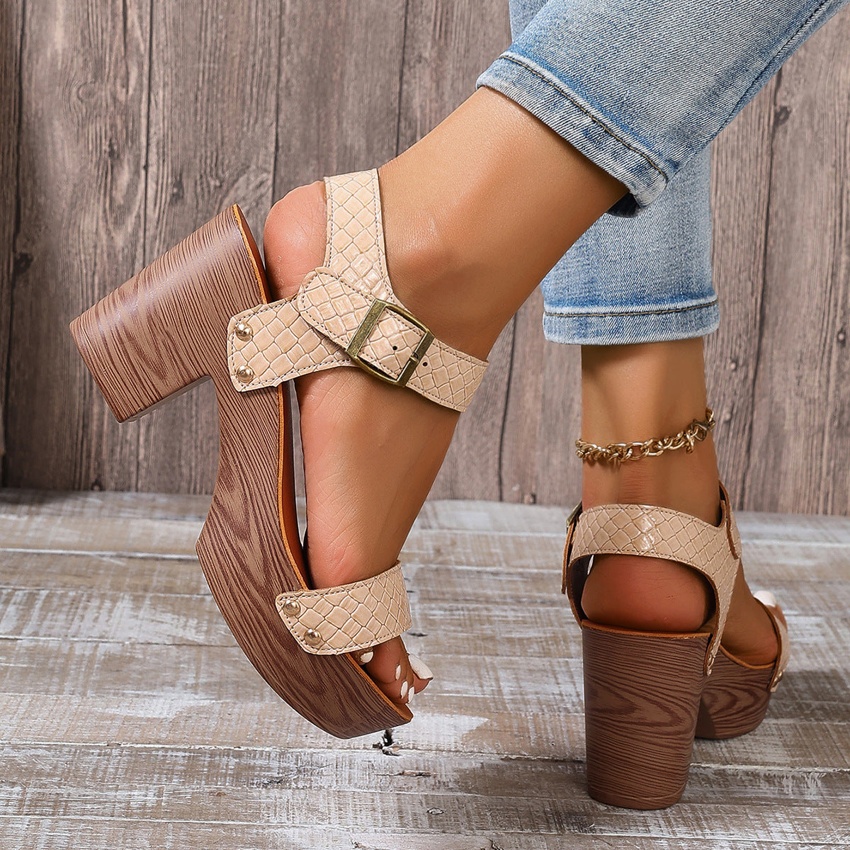 Retro Platform Block Heel Sandals