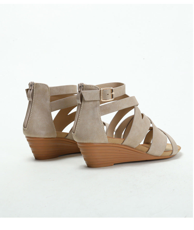 Cross-Strap Suede Wedge Sandal