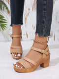 Boho Braided Strap Platform Block Heel Sandals