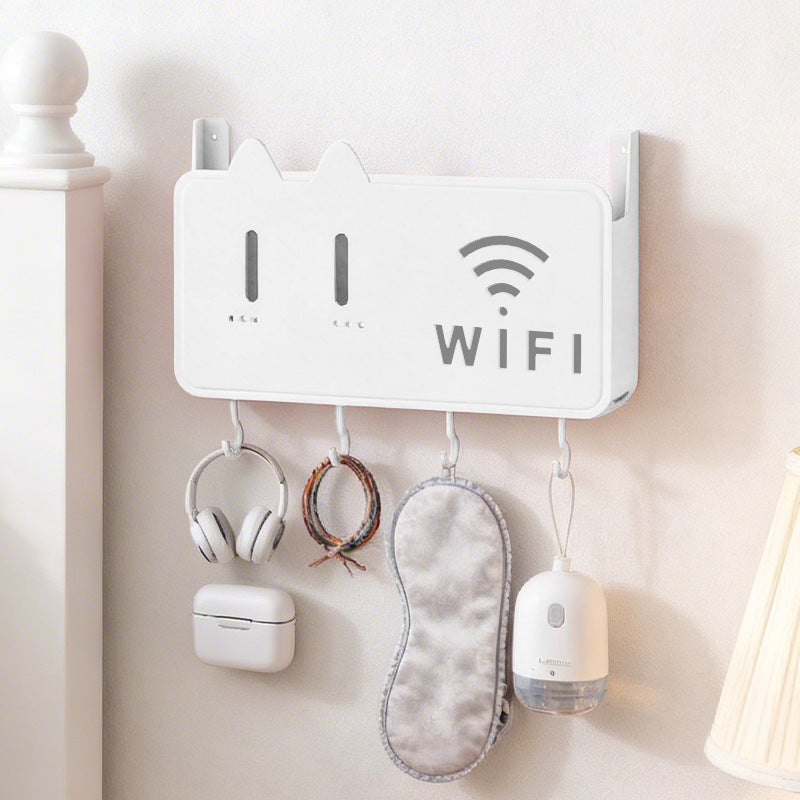 Wall-Mounted WiFi Router Storage Box with Hooks