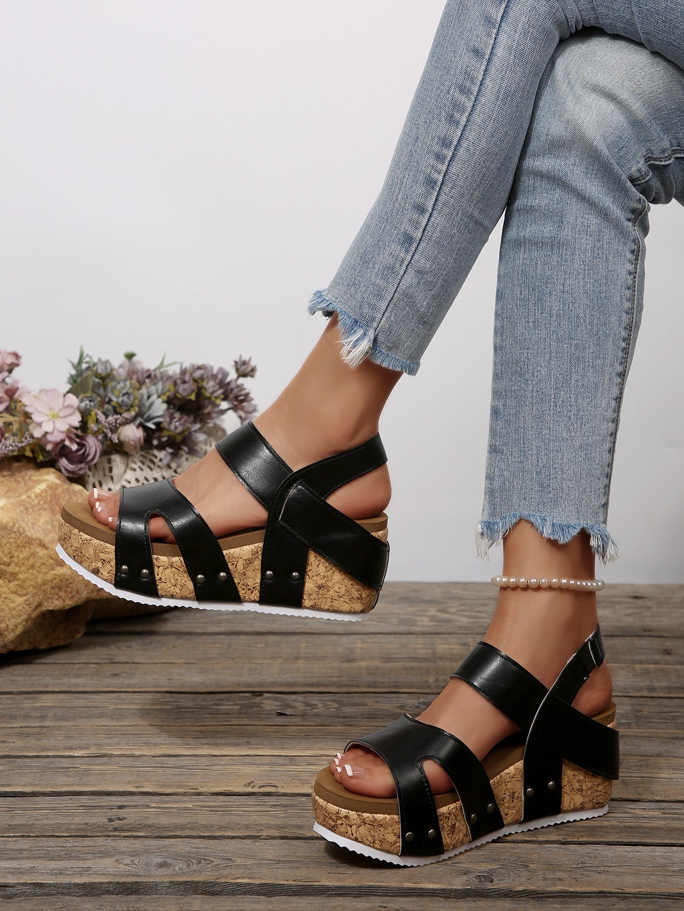 Women's Cork Wedge Platform Sandals