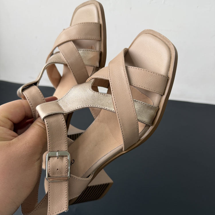 Women's Woven Cross-Strap Block Heel Sandals