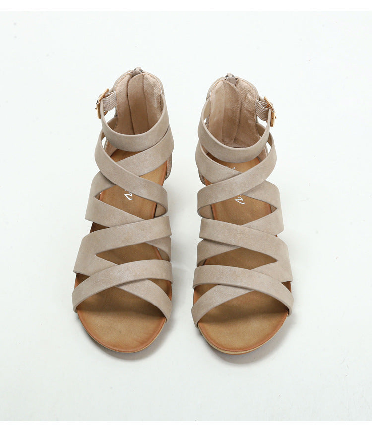 Cross-Strap Suede Wedge Sandal