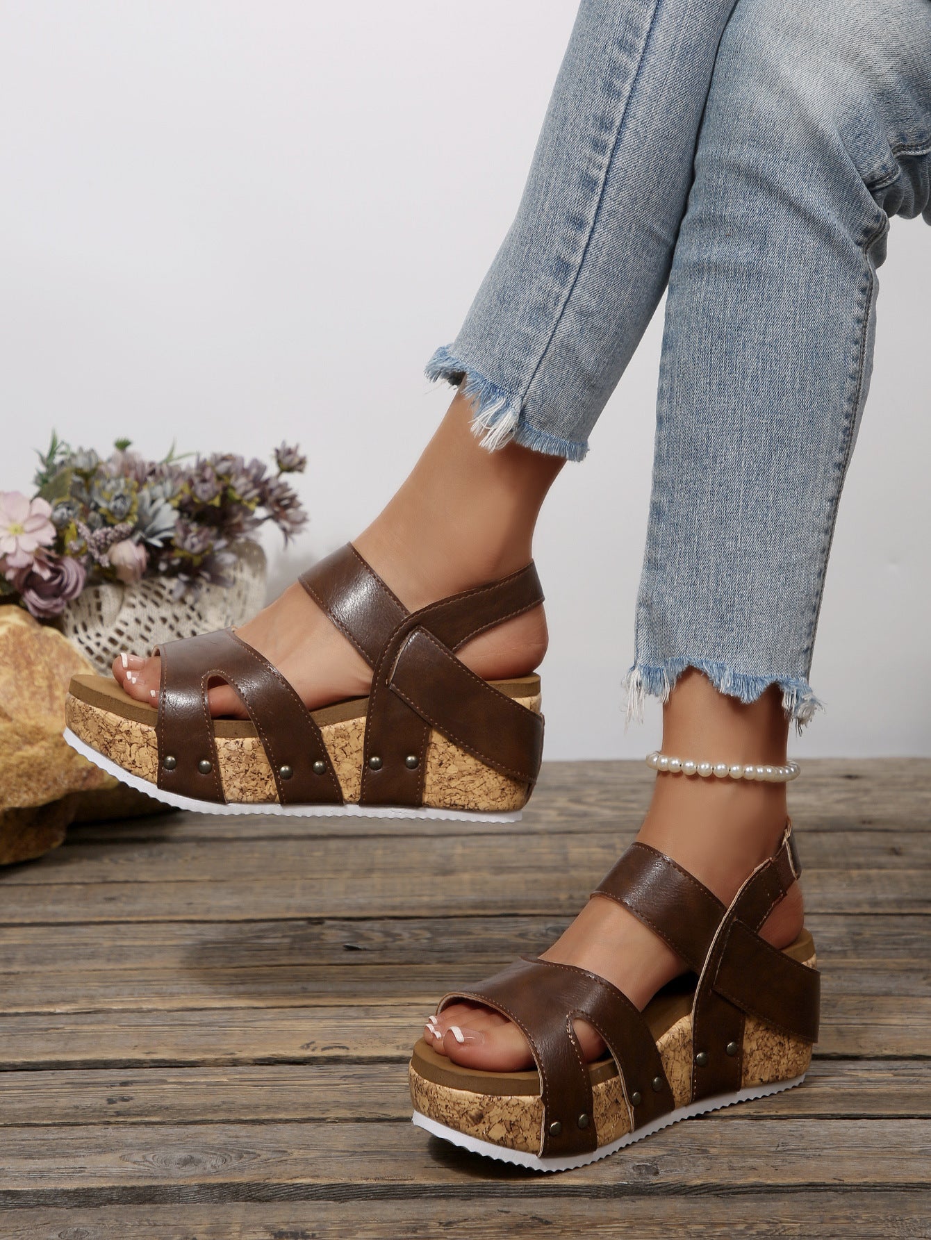 Women's Cork Wedge Platform Sandals