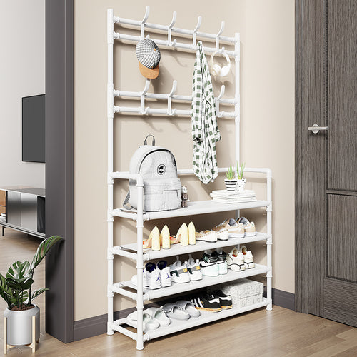 5-Tier Shoe Rack with Coat Hooks & Hat Stand