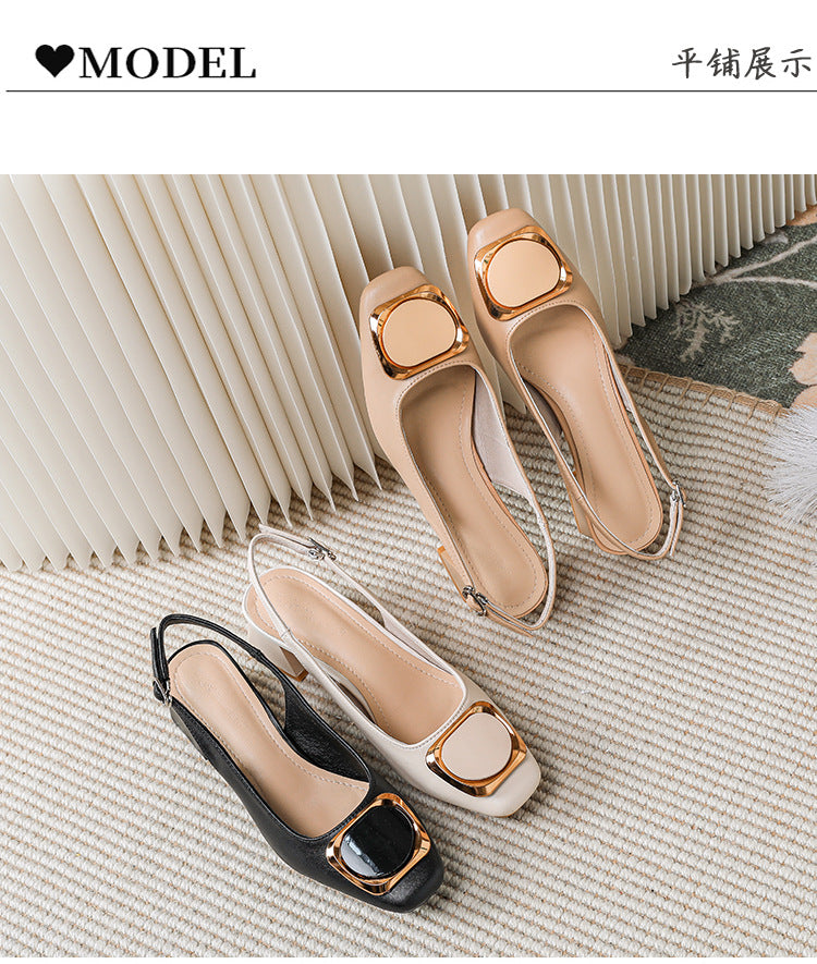 Gold Buckle Slingback Block Heels