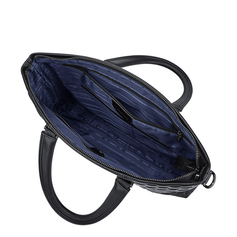 Woven-Embossed Leather Briefcase with Detachable Shoulder Strap