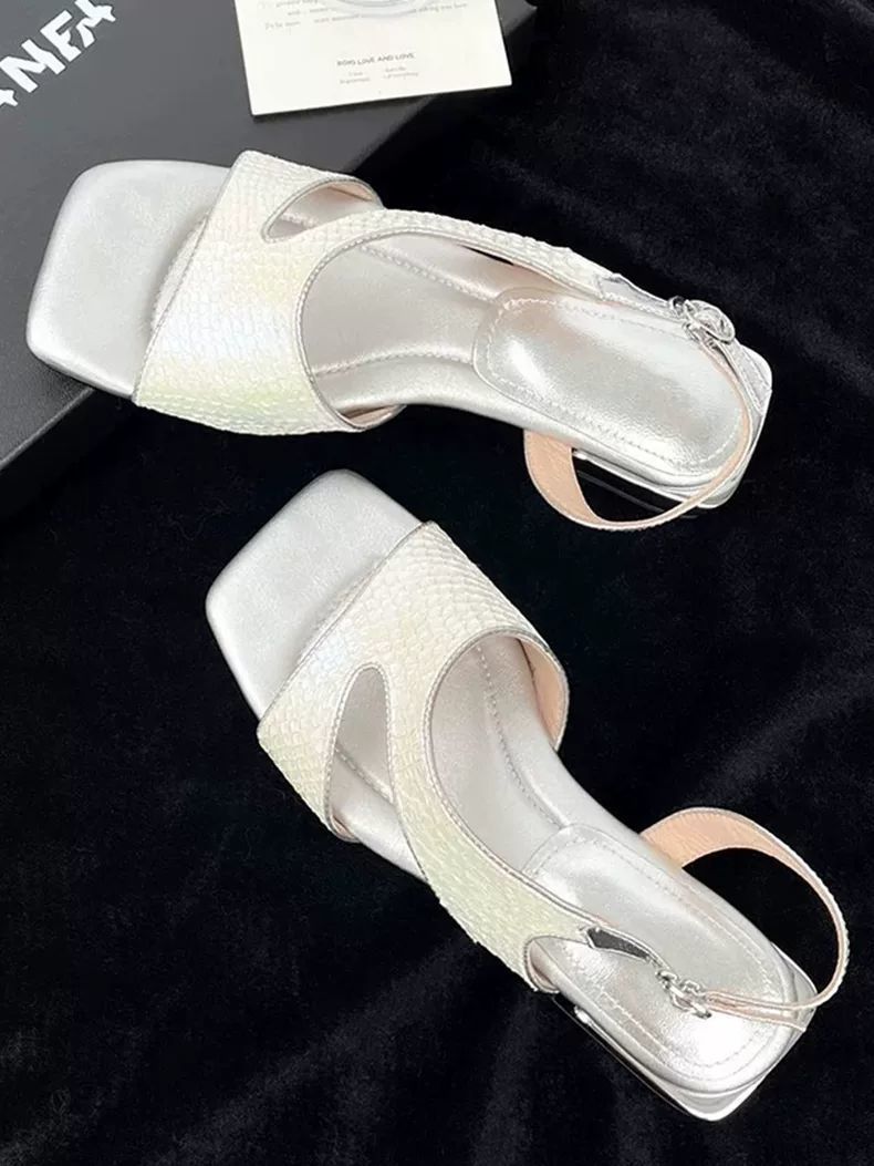Snake-Embossed Slingback Sandals with Sculptural Heel