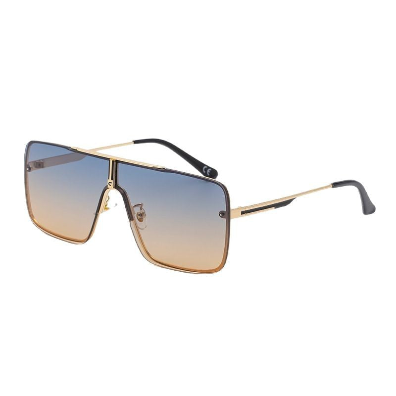 Oversized Square Gradient Sunglasses with Gold Frame