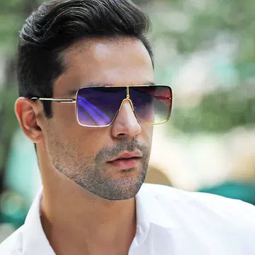 Oversized Square Gradient Sunglasses with Gold Frame