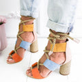 Rope Lace-Up Block Heel Sandals