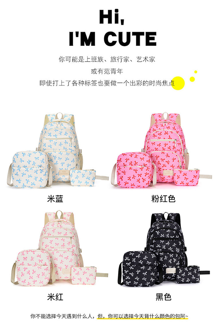 Girls 3-Piece Bow Print School Bag Set