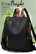 Anti-Theft Nylon Backpack with Tan Leather Trim