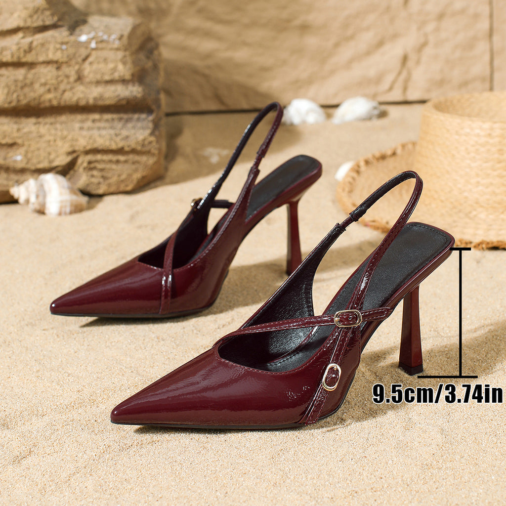 Burgundy Patent Leather Slingback Stiletto Heels