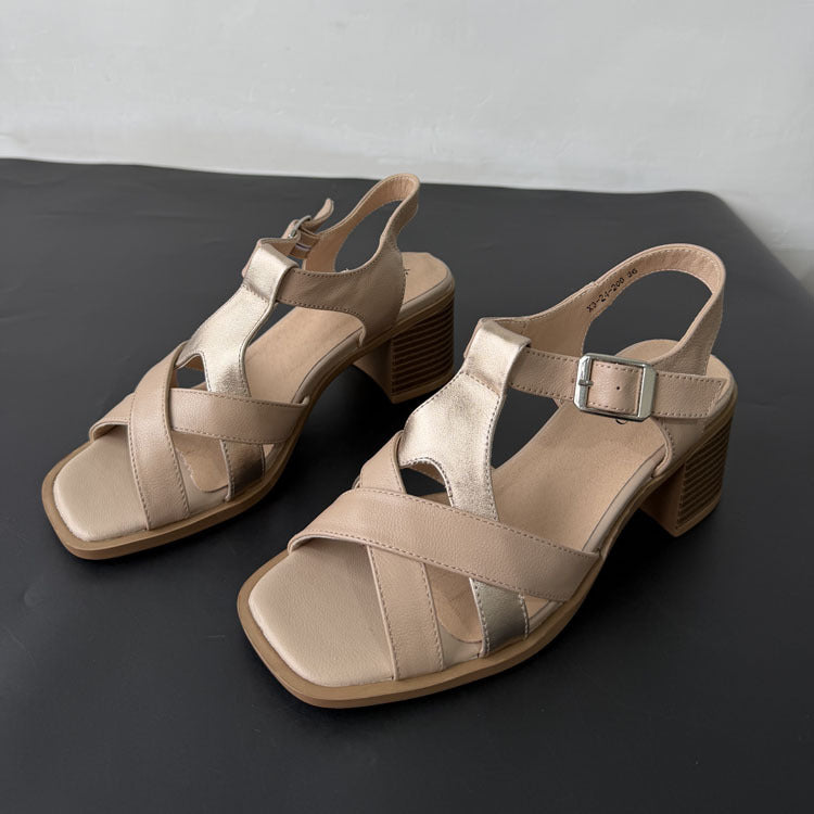 Women's Woven Cross-Strap Block Heel Sandals