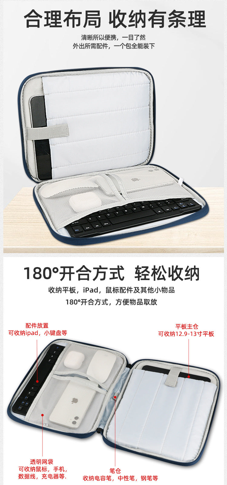 Velvet-Lined Tablet & Laptop Sleeve with Metal Double Zip