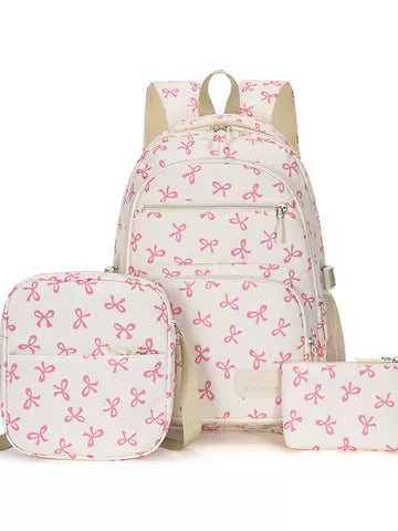 Girls 3-Piece Bow Print School Bag Set