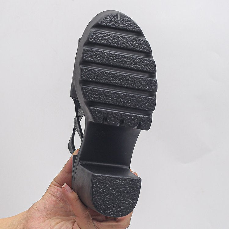 Double Buckle Cutout Lug Sole Platform Sandals