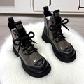Women's Metallic Patent Leather Lace-Up Combat Boots
