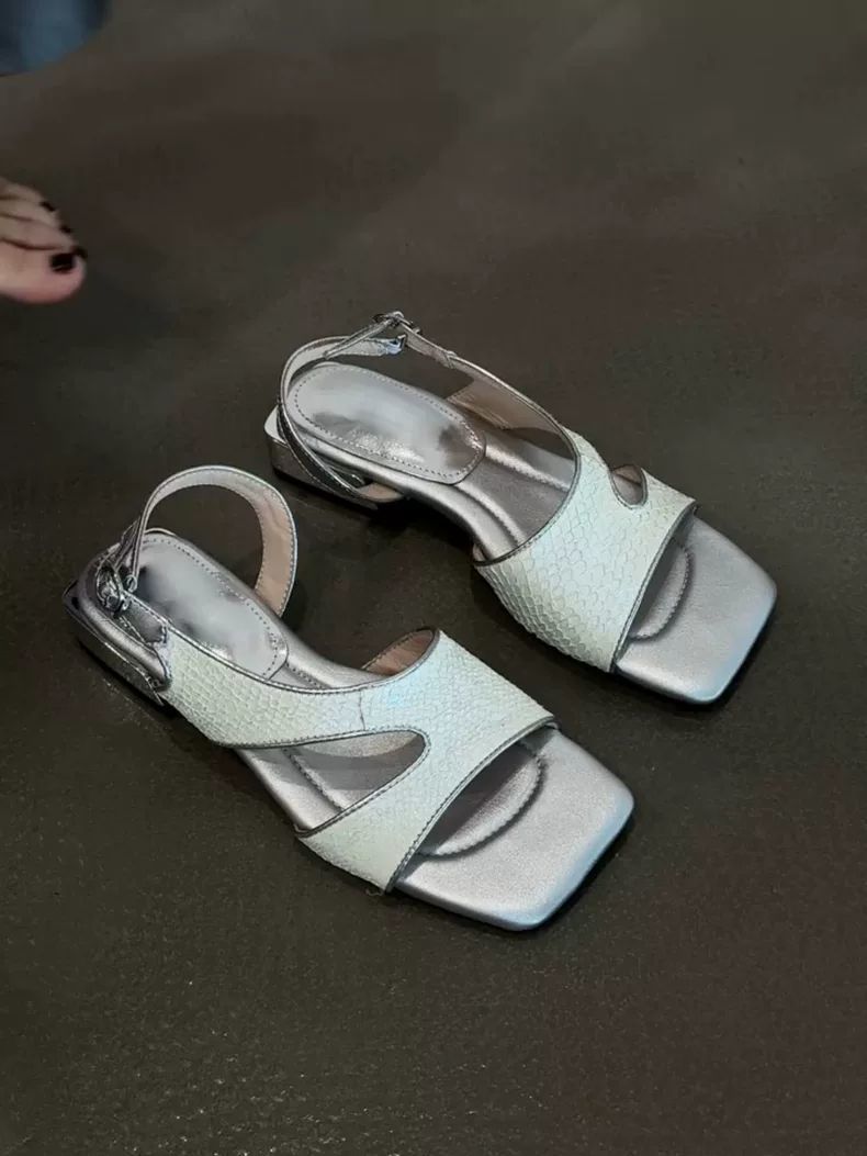 Snake-Embossed Slingback Sandals with Sculptural Heel