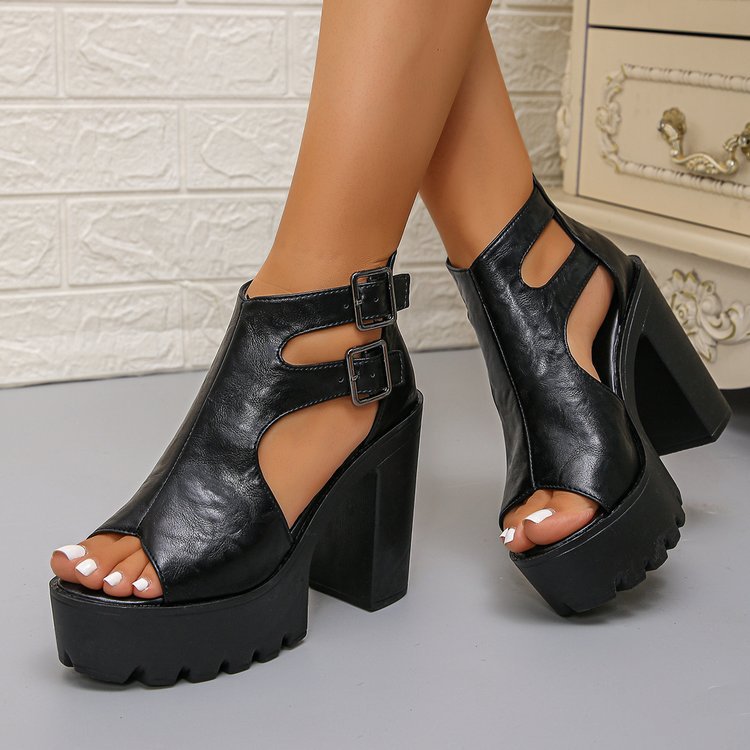 Double Buckle Cutout Lug Sole Platform Sandals