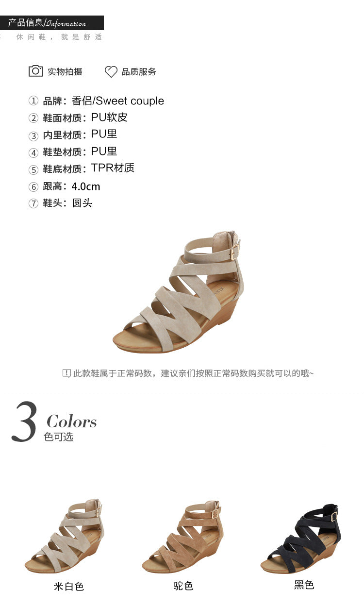 Cross-Strap Suede Wedge Sandal