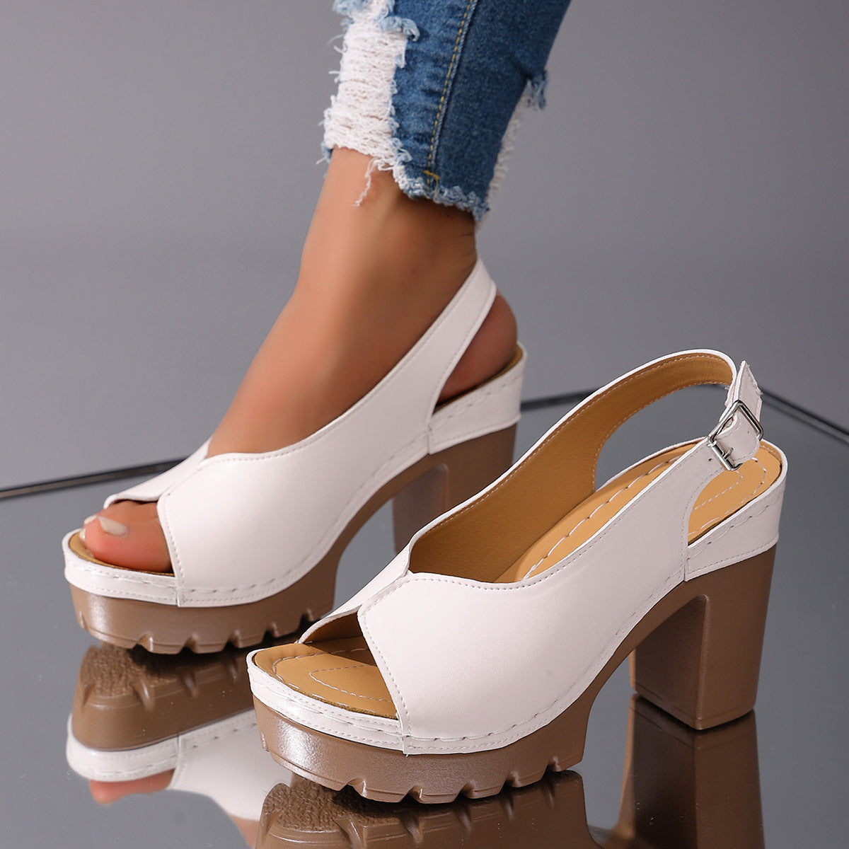 Crossover Bow Espadrille Block Heel Sandals