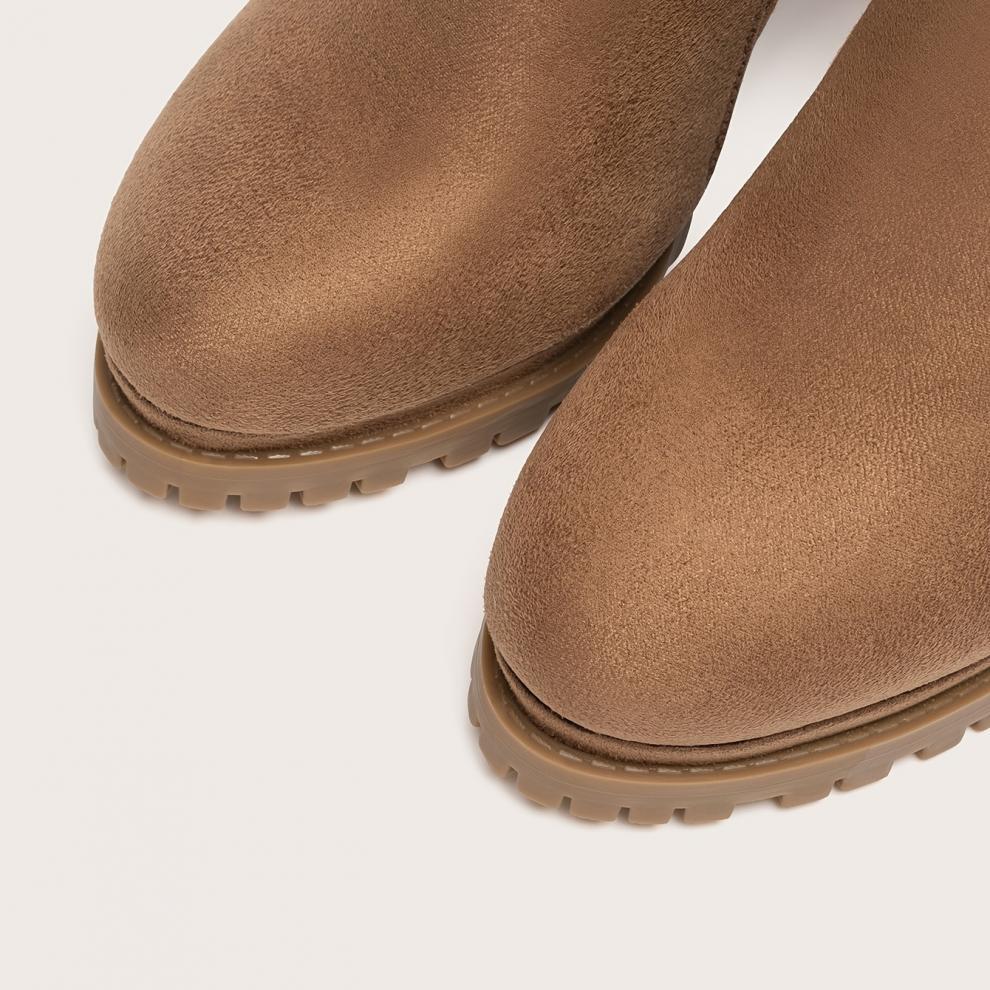 Tan Suede Chelsea Block Heel Ankle Boots with Lug Sole