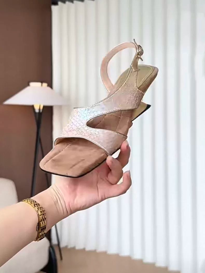 Snake-Embossed Slingback Sandals with Sculptural Heel