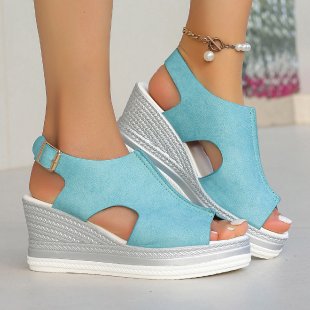 Cutout Peep-Toe Wedge Slingback Sandals