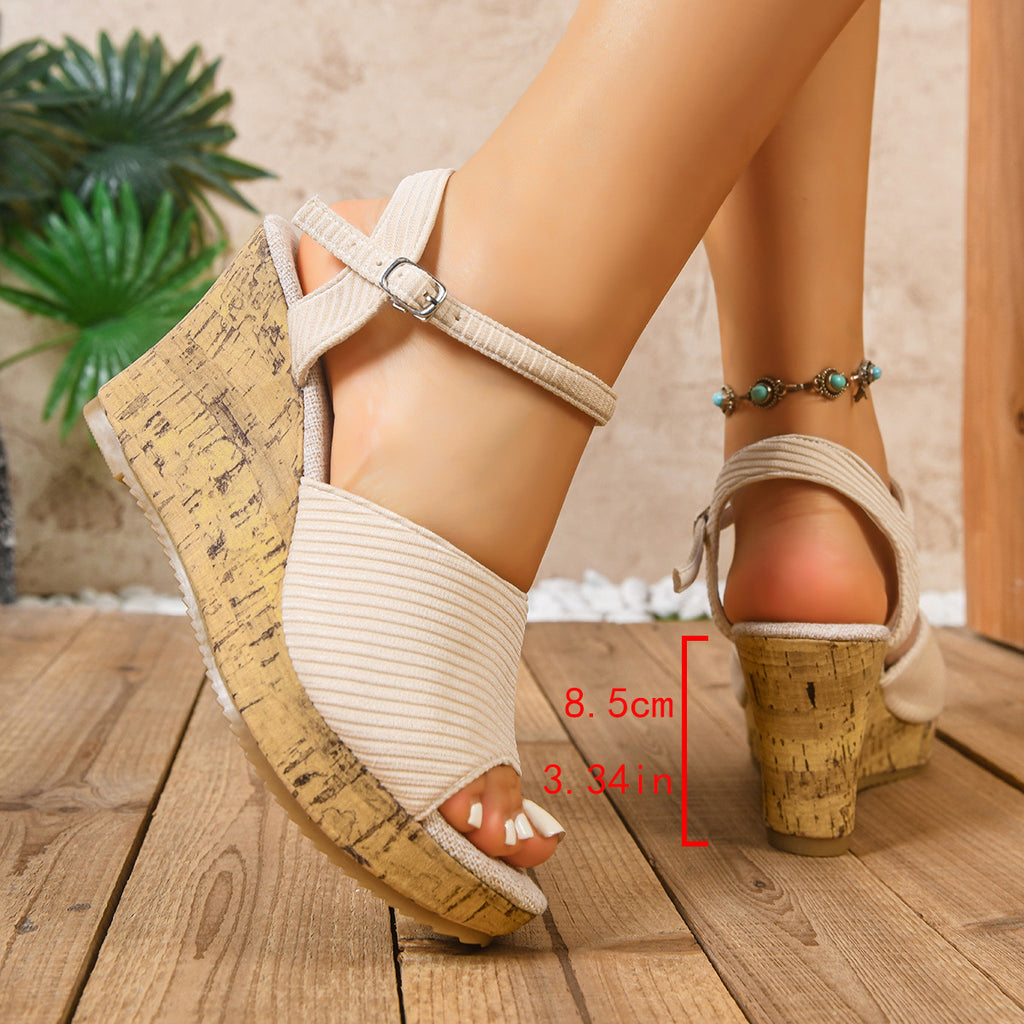 Ribbed Cork Wedge Sandals