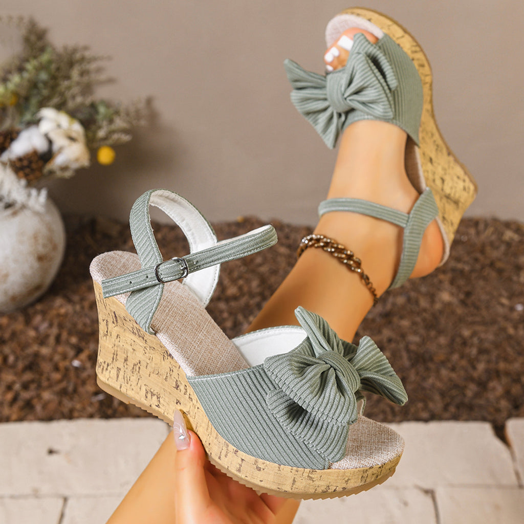 Bow Cork Wedge Sandals